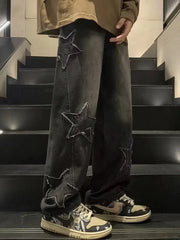 American High Street Style Men's Jeans Autumn Winter Straight Leg Loose Floor-Length Wide Leg Pants Casual Fashion