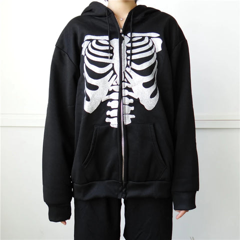 Y2K Rhinestone Cobweb Zip Up Oversized Sweatshirt 2022 Autumn Goth Hoodie Men Women Grunge Hooded Jacket Streetwear Y2K Clothing
