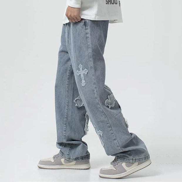 American Harajuku Style Baggy Jeans Y2K Streetwear Striped Denim Pant Men Women Casual Wide Leg Trousers Trendy High Street Pant
