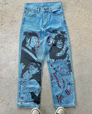Harajuku Anime Graphic wide leg jeans High Waist Jeans Pants Women new Japanese Style Streetwear Y2K Jeans for Men Wide Trouser