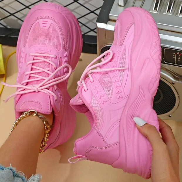 Pink Platform Sneakers Women Thick Sole Korean Chunky Sneakers 2025 Fashion Dad Shoes Woman Spring Height Increasing Sneakers