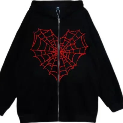Love Print Street hip Hop Goth Harajuku Y2k black zipper hoodie Woman  coat hoodie