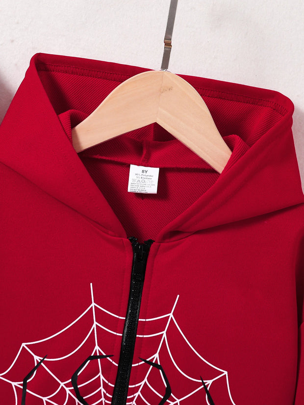 Spring/Fall Children's wear Men's outdoor sportswear Parallel Universe Spider Web Red hooded jacket Loose comfortable trend