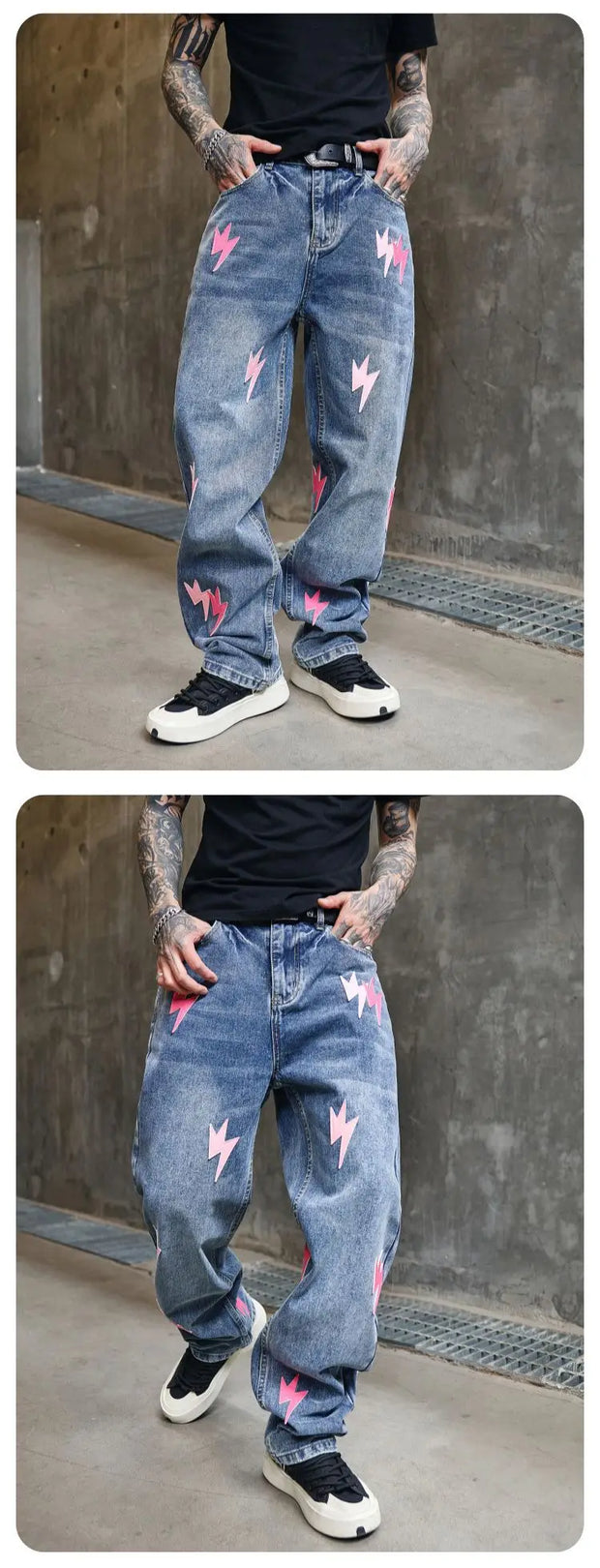 Trousers Straight Man Cowboy Pants with Print Men's Jeans Hip Hop Star Cotton 2025 Trend Stacked 90s Streetwear Y2k Vintage Kpop
