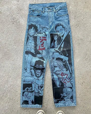 Harajuku Anime Graphic wide leg jeans High Waist Jeans Pants Women new Japanese Style Streetwear Y2K Jeans for Men Wide Trouser