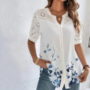 Temperament Casual Lace Woman Shirt Fashion Loose Shirt Woman Elegant Short Sleeve Blouse Holiday Weekend