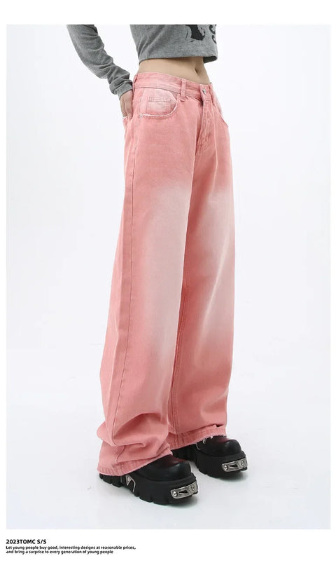 Loose Straight Leg Denim Wide Leg Pants Women's Style Washed out Vintage Colored Jeans Spring Summer Casual Female Clothing