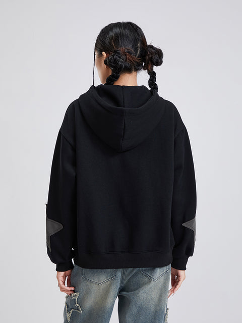 Winter Casual Hooded Coat Women Long Sleeve Star Print Zip Up Drawstring Hoodie Gothic Loose Outwear
