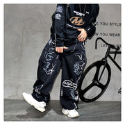 American Hip Hop Baggy Jeans Mens Clothing Streetwear Paint Graffiti Black Skateboard Street Dance Pants Kpop Denim Trousers