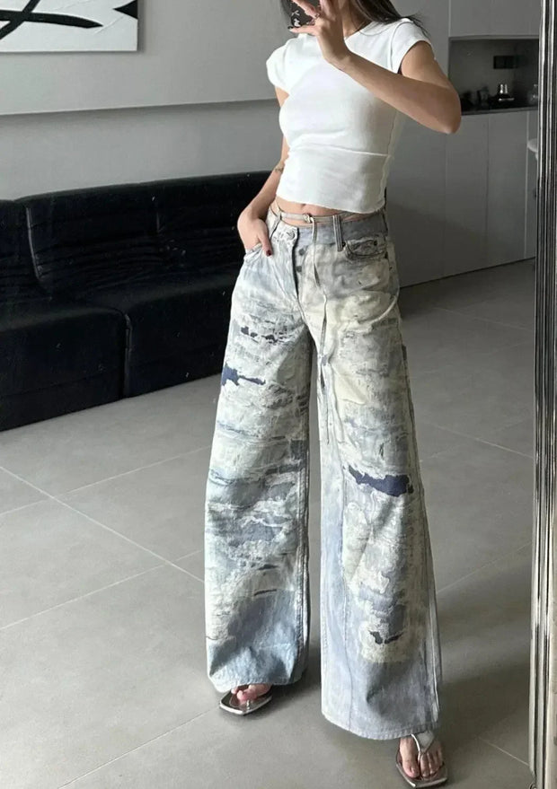 2024 New Camouflage Cargo Pants Jeans Straight Hot Girl Slimming High Waist Loose Mop Wide Leg