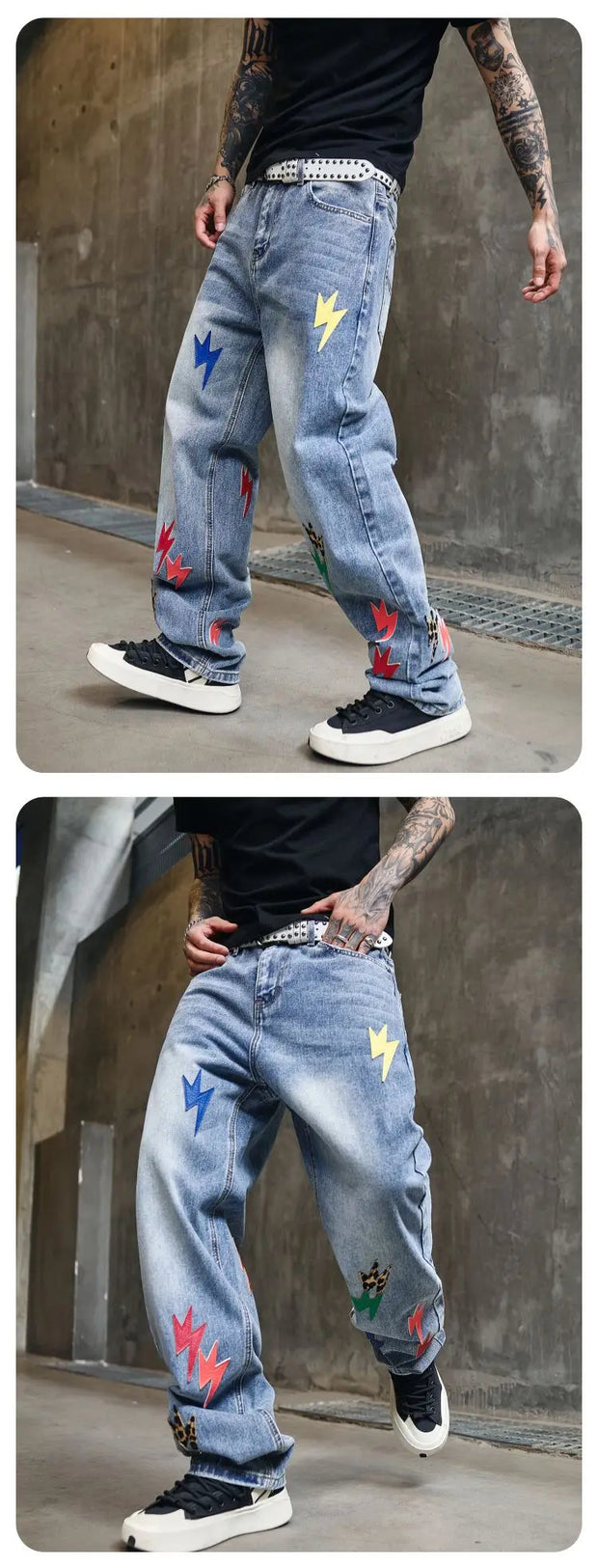 Trousers Straight Man Cowboy Pants with Print Men's Jeans Hip Hop Star Cotton 2025 Trend Stacked 90s Streetwear Y2k Vintage Kpop