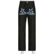 Black Baggy Jeans Women Straight Leg Printed Y2k Pants Female's Harajuku Autumn Clothing