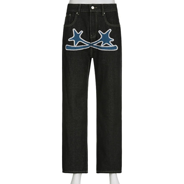 Black Baggy Jeans Women Straight Leg Printed Y2k Pants Female's Harajuku Autumn Clothing