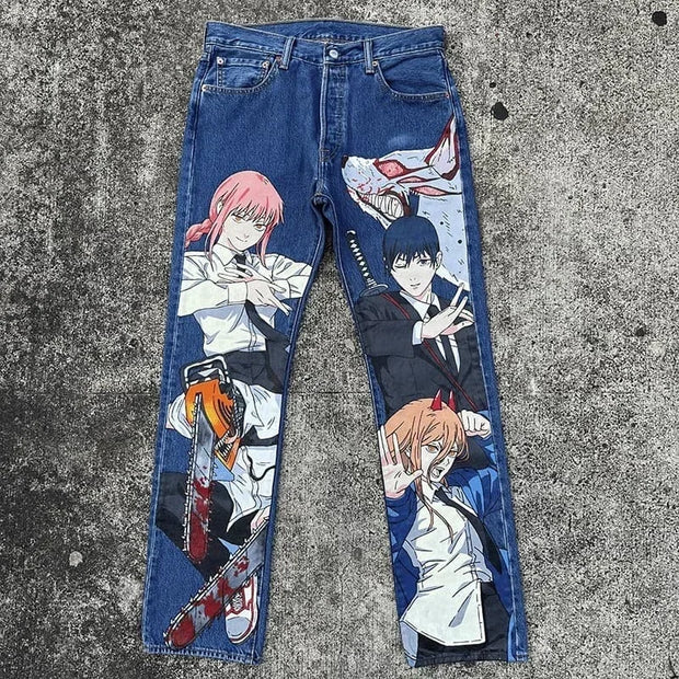 Harajuku Anime Graphic wide leg jeans High Waist Jeans Pants Women new Japanese Style Streetwear Y2K Jeans for Men Wide Trouser