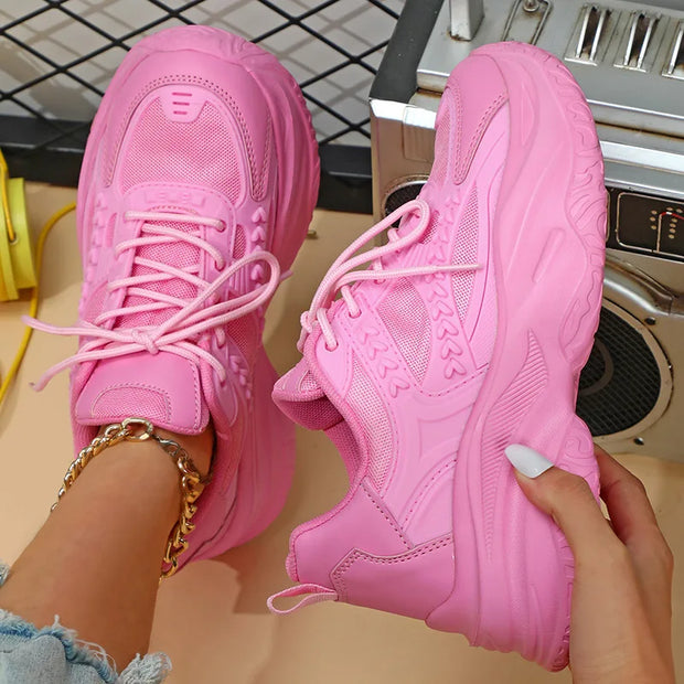 Pink Platform Sneakers Women Thick Sole Korean Chunky Sneakers 2025 Fashion Dad Shoes Woman Spring Height Increasing Sneakers