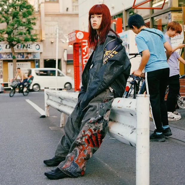 Hip Hop Rock Embroidery New Y2k Jeans Pattern Printed Loose Trousers for Men and Women Retro Harajuku Goth Ripped Wide Leg Pants