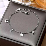 Korea New Fashion Letter Star Pendant Bracelet Woman Simple Vintage Stainless Steel Bracelet Luxury Jewelry Accessories Gifts