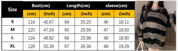 Korean Loose Hole Hollow Out Sweaters Spring Autumn Women's Clothing New Fashionable Trend Long Sleeve Striped Knitted Pullover
