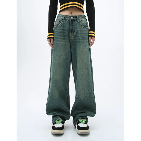 Loose Straight Leg Denim Wide Leg Pants Women's Style Washed out Vintage Colored Jeans Spring Summer Casual Female Clothing