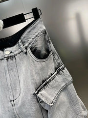 DEAT Fashion Gradient Multiple Pockets Design Jeans Women's Single Button High Waist Denim Pants 2025 Spring Female New 11XX4925