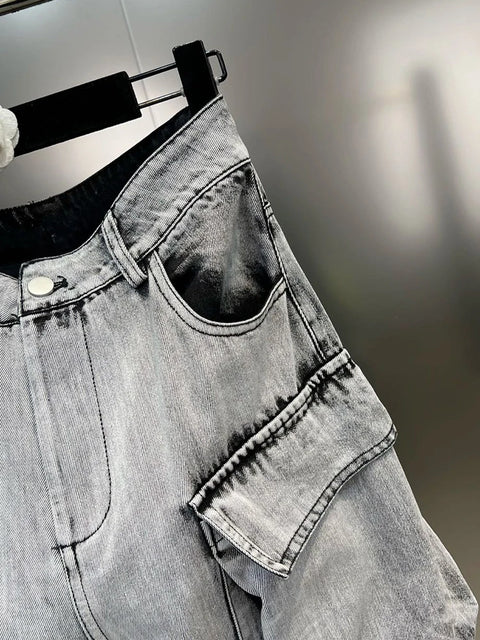 DEAT Fashion Gradient Multiple Pockets Design Jeans Women's Single Button High Waist Denim Pants 2025 Spring Female New 11XX4925