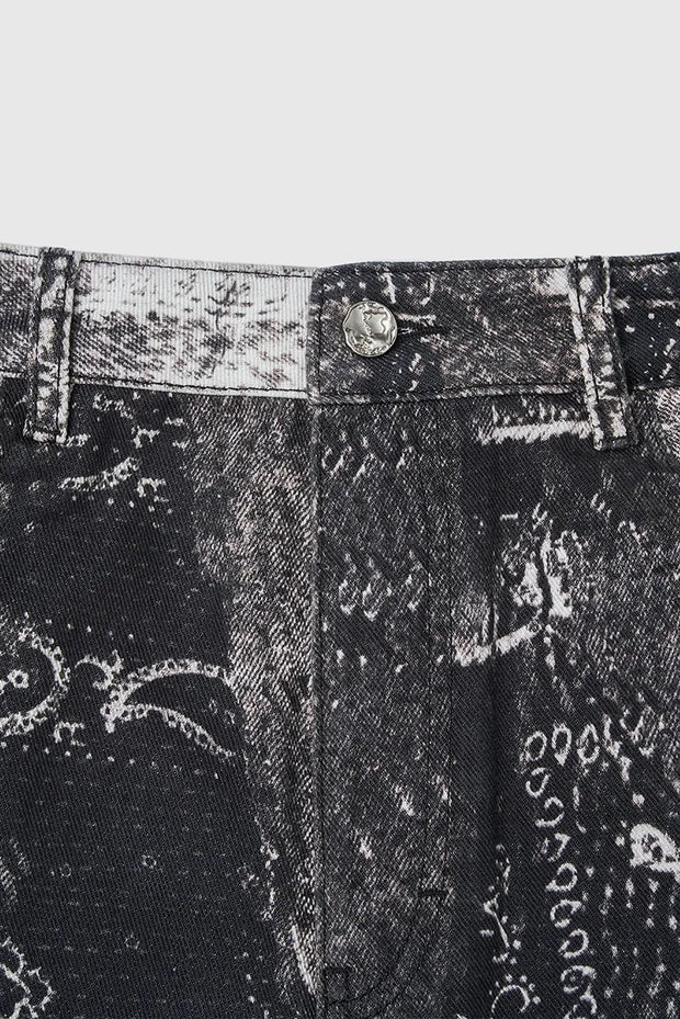 Retro Cashew Flower Digital Print Jeans Y2k Men’s Jeans Men Clothing Distressed Pants