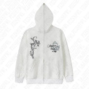Dark Faux Fur Collar Harajuku Punk Y2K Zip up hoodie High street Skull Zipper Hoodie sweatshirt Retro Hip Hop Top Gothic Jacket
