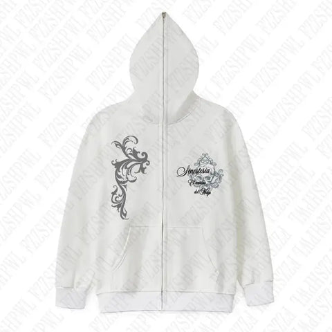 Dark Faux Fur Collar Harajuku Punk Y2K Zip up hoodie High street Skull Zipper Hoodie sweatshirt Retro Hip Hop Top Gothic Jacket