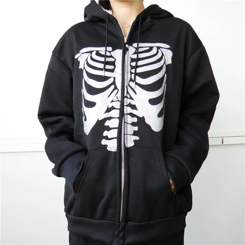 Y2K Rhinestone Cobweb Zip Up Oversized Sweatshirt 2022 Autumn Goth Hoodie Men Women Grunge Hooded Jacket Streetwear Y2K Clothing