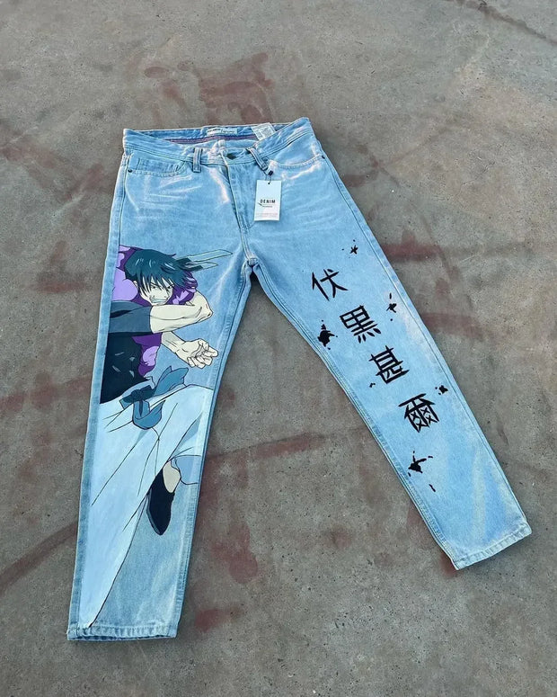 Harajuku Anime Graphic wide leg jeans High Waist Jeans Pants Women new Japanese Style Streetwear Y2K Jeans for Men Wide Trouser
