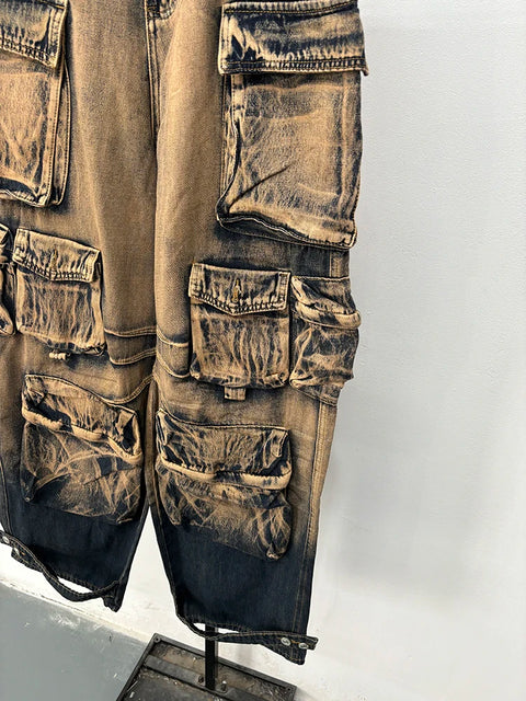 DEAT Fashion Gradient Multiple Pockets Design Jeans Women's Single Button High Waist Denim Pants 2025 Spring Female New 11XX4925