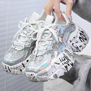 Pink Platform Sneakers Women Thick Sole Korean Chunky Sneakers 2025 Fashion Dad Shoes Woman Spring Height Increasing Sneakers