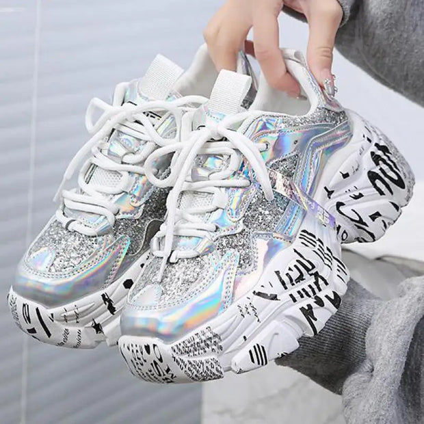Pink Platform Sneakers Women Thick Sole Korean Chunky Sneakers 2025 Fashion Dad Shoes Woman Spring Height Increasing Sneakers