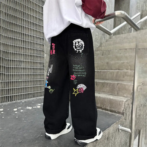 Hot Sale Kids Fashion Jeans With Cartoon For Boys Luxury Clothing Denim Pants Elegant Teenage Child Straight Fit Jeans Trousers