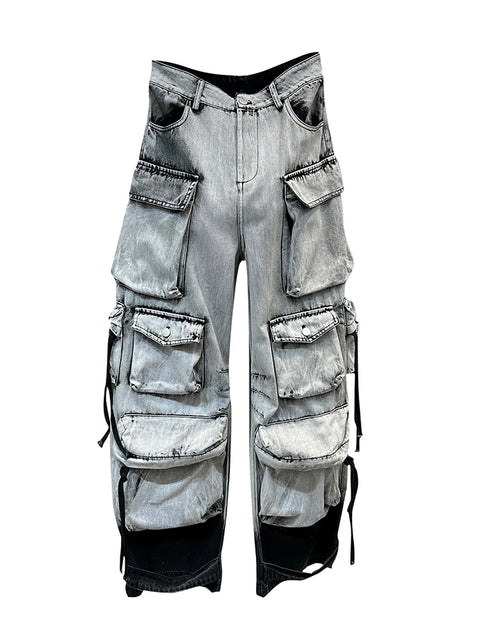 DEAT Fashion Gradient Multiple Pockets Design Jeans Women's Single Button High Waist Denim Pants 2025 Spring Female New 11XX4925