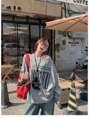 T-Shirts Women Off-shoulder Loose Fit Lazy Style All-match Young Students High Street Korean Fashion Spring Daily Tops Trendy