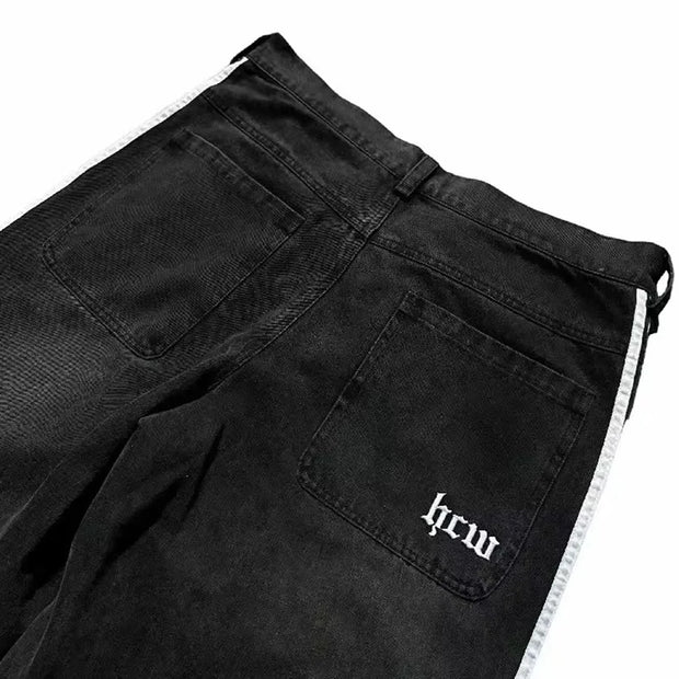 American Harajuku Style Baggy Jeans Y2K Streetwear Striped Denim Pant Men Women Casual Wide Leg Trousers Trendy High Street Pant