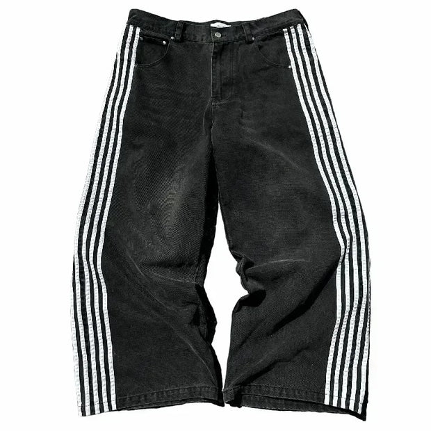 Y2K Washed Distressed Black Gray Jeans Men Women Harajuku Vintage Skull Graphic Embroidered Jeans Streetwear High Waist Trousers