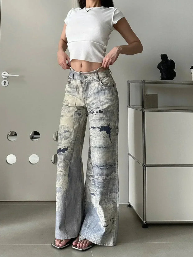 2024 New Camouflage Cargo Pants Jeans Straight Hot Girl Slimming High Waist Loose Mop Wide Leg