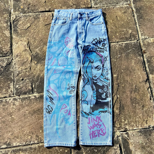 Harajuku Anime Graphic wide leg jeans High Waist Jeans Pants Women new Japanese Style Streetwear Y2K Jeans for Men Wide Trouser