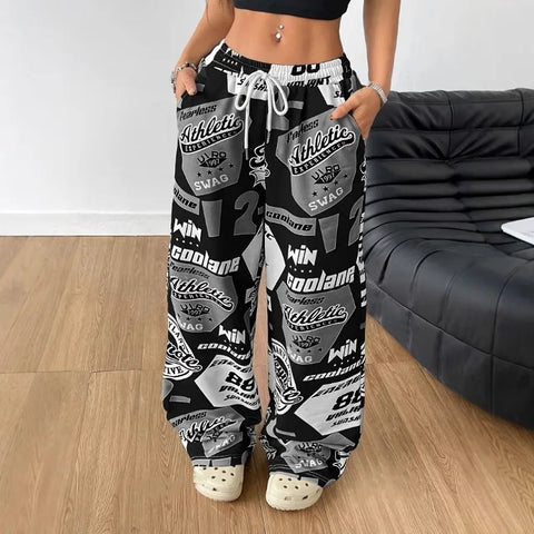 Goth Graphic Print Trousers Women Pants Street Hip Hop Harajuku Vintage Sweatpants Women Clothing Loose Casual Joggers Women