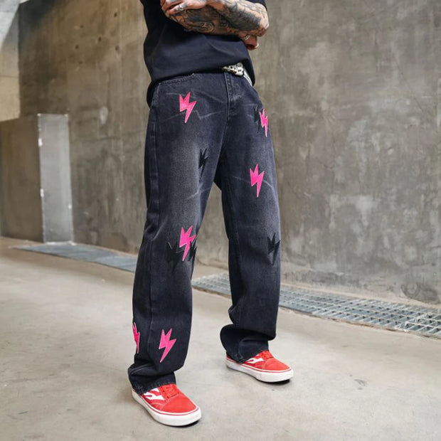 Trousers Straight Man Cowboy Pants with Print Men's Jeans Hip Hop Star Cotton 2025 Trend Stacked 90s Streetwear Y2k Vintage Kpop