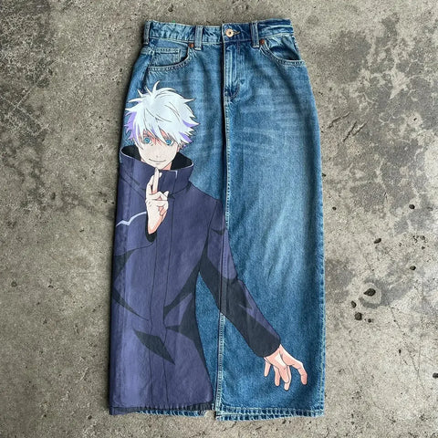 Harajuku Anime Graphic wide leg jeans High Waist Jeans Pants Women new Japanese Style Streetwear Y2K Jeans for Men Wide Trouser