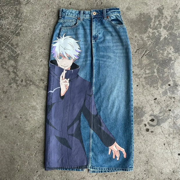 Harajuku Anime Graphic wide leg jeans High Waist Jeans Pants Women new Japanese Style Streetwear Y2K Jeans for Men Wide Trouser