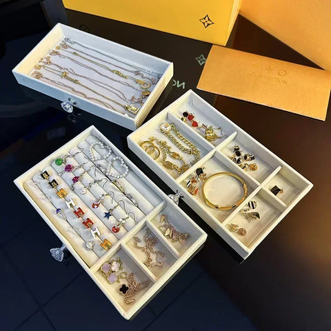 Acrylic Velvet Jewelry Organizer with 3 Drawers Stackable Display Storage Earrings Necklace Bracelets Box Holder Case for Women