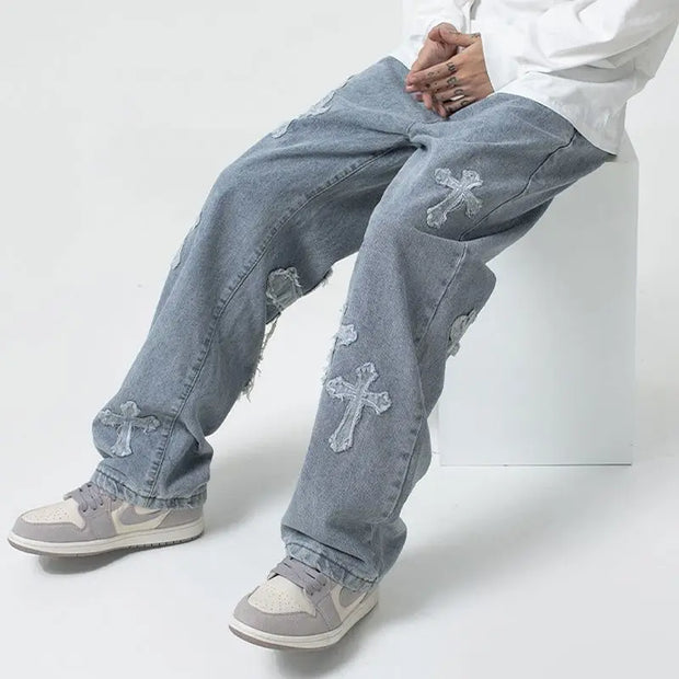 American Harajuku Style Baggy Jeans Y2K Streetwear Striped Denim Pant Men Women Casual Wide Leg Trousers Trendy High Street Pant