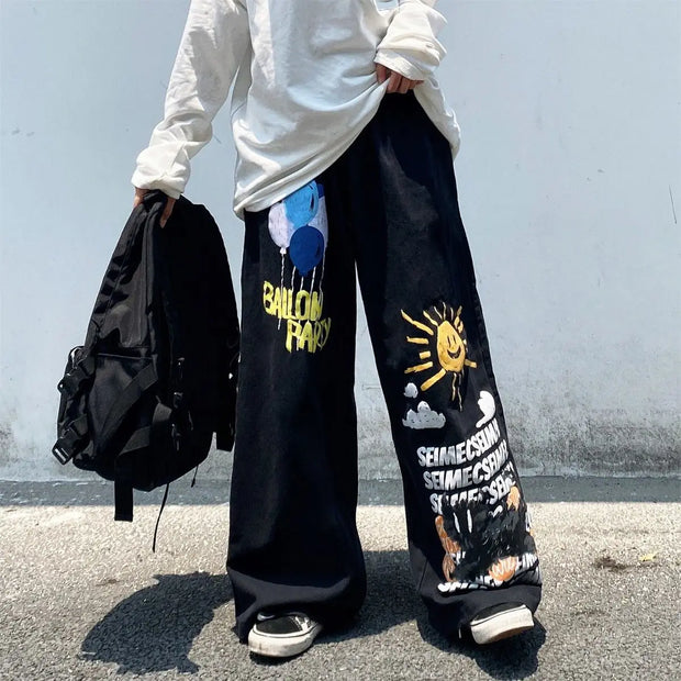 Hip Hop Women Graffiti Y2k Oversized Jeans Spring Autumn Pants Streetwear Fashion Vintage High Waist Wide Leg Casual Trousers