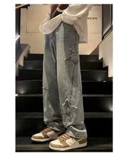 American High Street Style Men's Jeans Autumn Winter Straight Leg Loose Floor-Length Wide Leg Pants Casual Fashion