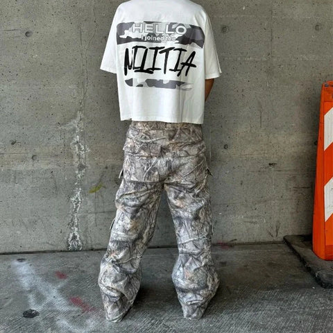 Streetwear Vintage Y2K Cargo Pants Mens Spring Summer Fashionable Multi-pockets Cargo Trousers Men Hip Hop Loose Straight Pants