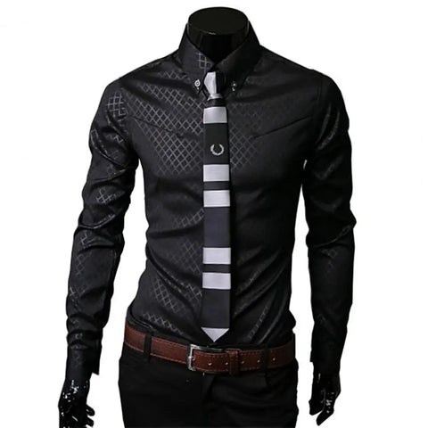 Men Shirt Grid Turn-down Collar Single-breasted Business Male Shirt Luxury Anti-iron Buttons Long Sleeve Men Shirt Autumn Top